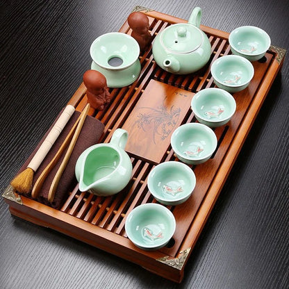 Ceramic Tea Set 27-Piece Celadon Green