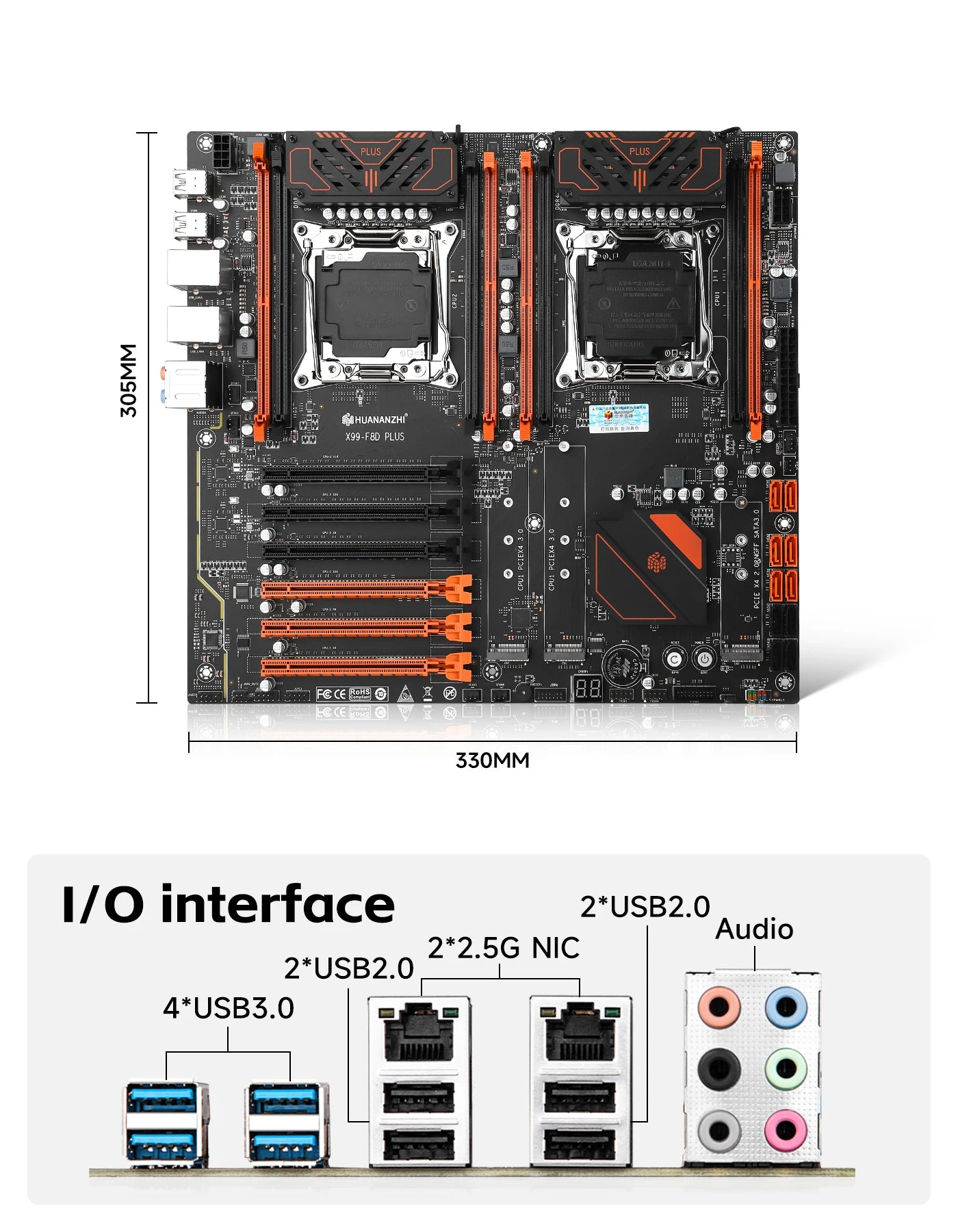 X99 E-ATX LGA2011-3 Motherboard Dual 2.5G LAN