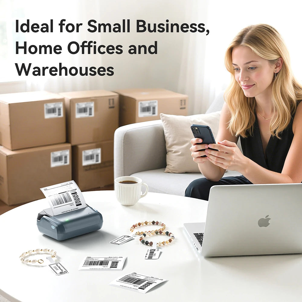 Wireless Thermal Label Printer with 100x100mm Labels 3 Rolls