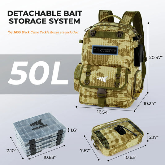 Heavy Duty 50L Fishing Backpack with Rod Holders