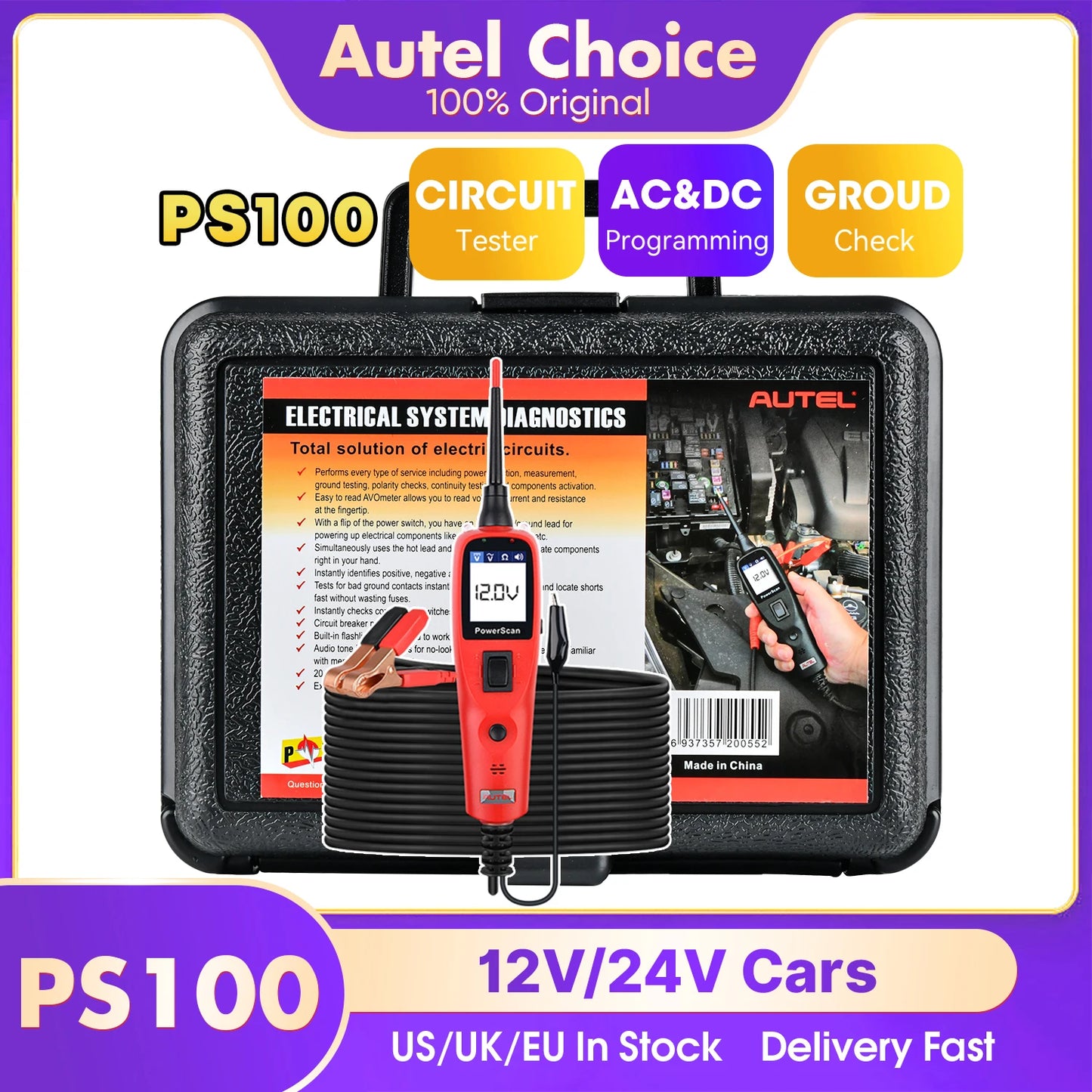 PS100 Black Vehicle OBD2 Scanner Circuit Analyzer