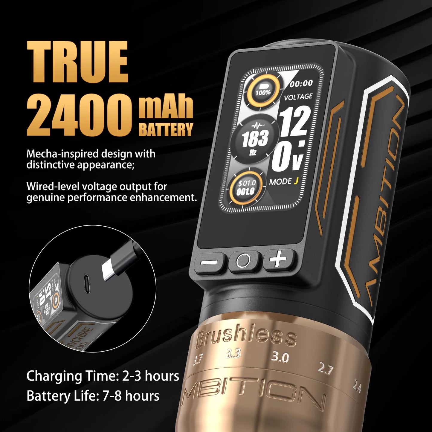 Portable Tattoo Pen Black 2400mAh Battery