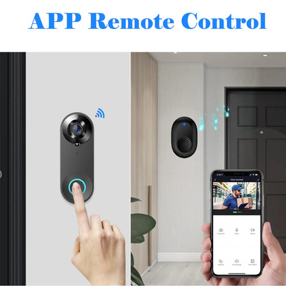 Wireless 1080P Black Doorbell Camera with 64GB Storage