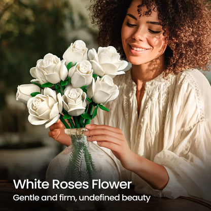 White Roses Bouquet Building Block Set for Home Decor