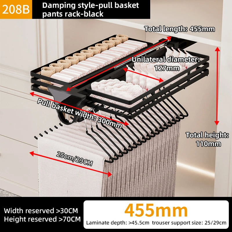 455mm Aluminum Pull-Out Pants Rack Soft-Close Rail