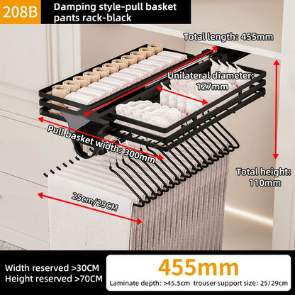 455mm Aluminum Pull-Out Pants Rack Soft-Close Rail