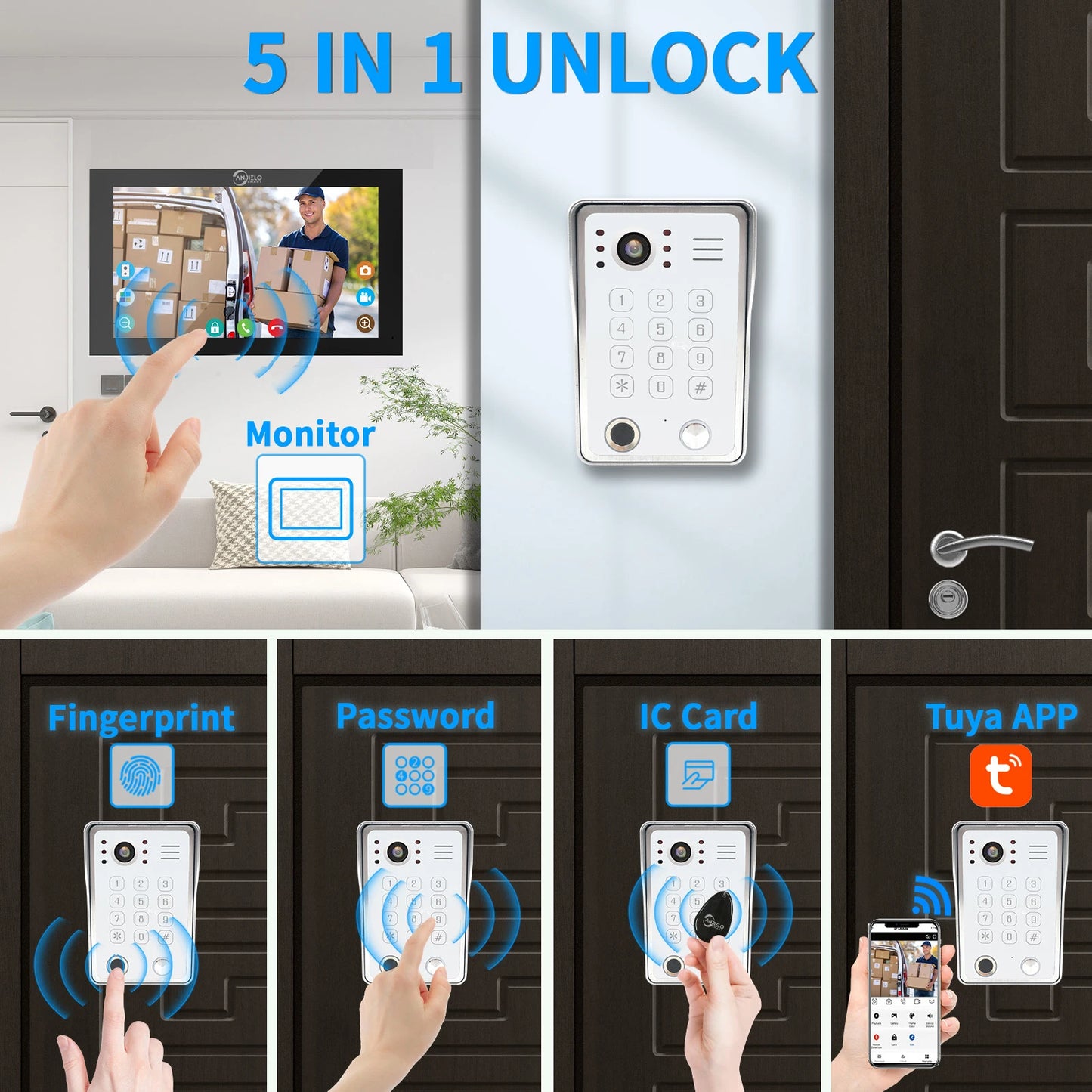 Black Smart Video Intercom Doorbell 10" Screen with Two-Way Audio