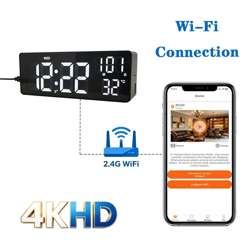 1080P WiFi Digital Clock Camera with App Control