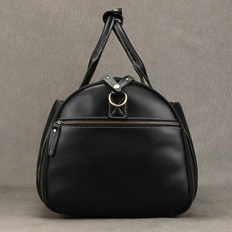 Leather Folding Suit Bag with Shoe Pocket Black