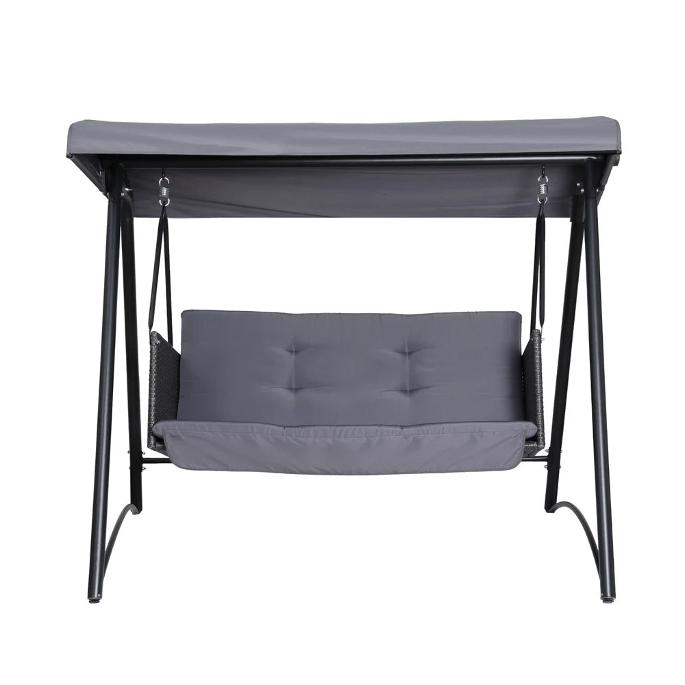 Garden Rattan Swing Bench with Canopy for 3 People