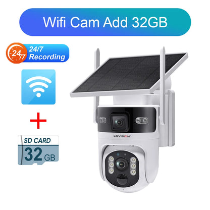 8MP Solar Dual Screen Security Camera 24/7 Recording 32GB