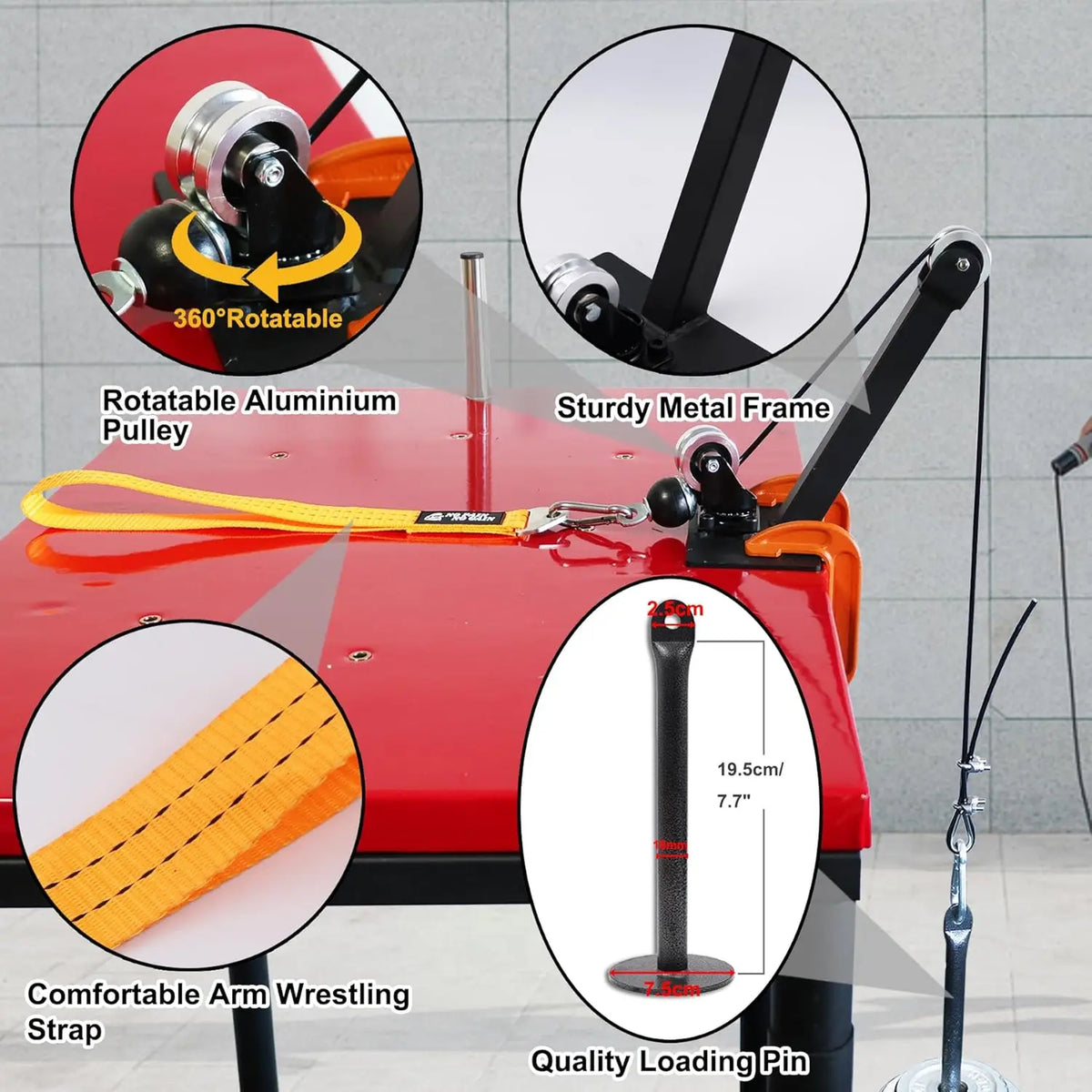 Arm Wrestling Pulley Kit with Rotating Aluminium Pulleys and Strap