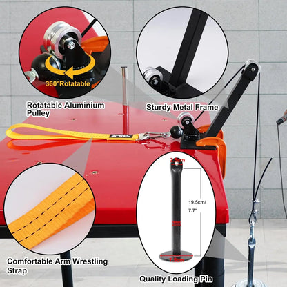 Arm Wrestling Pulley Kit with Rotating Aluminium Pulleys and Strap