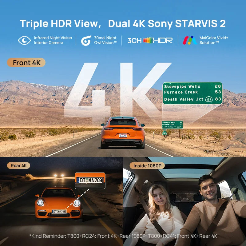 Front and Interior Car DVR 4K 256GB