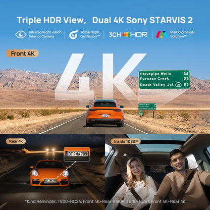 Front and Interior Car DVR 4K 256GB