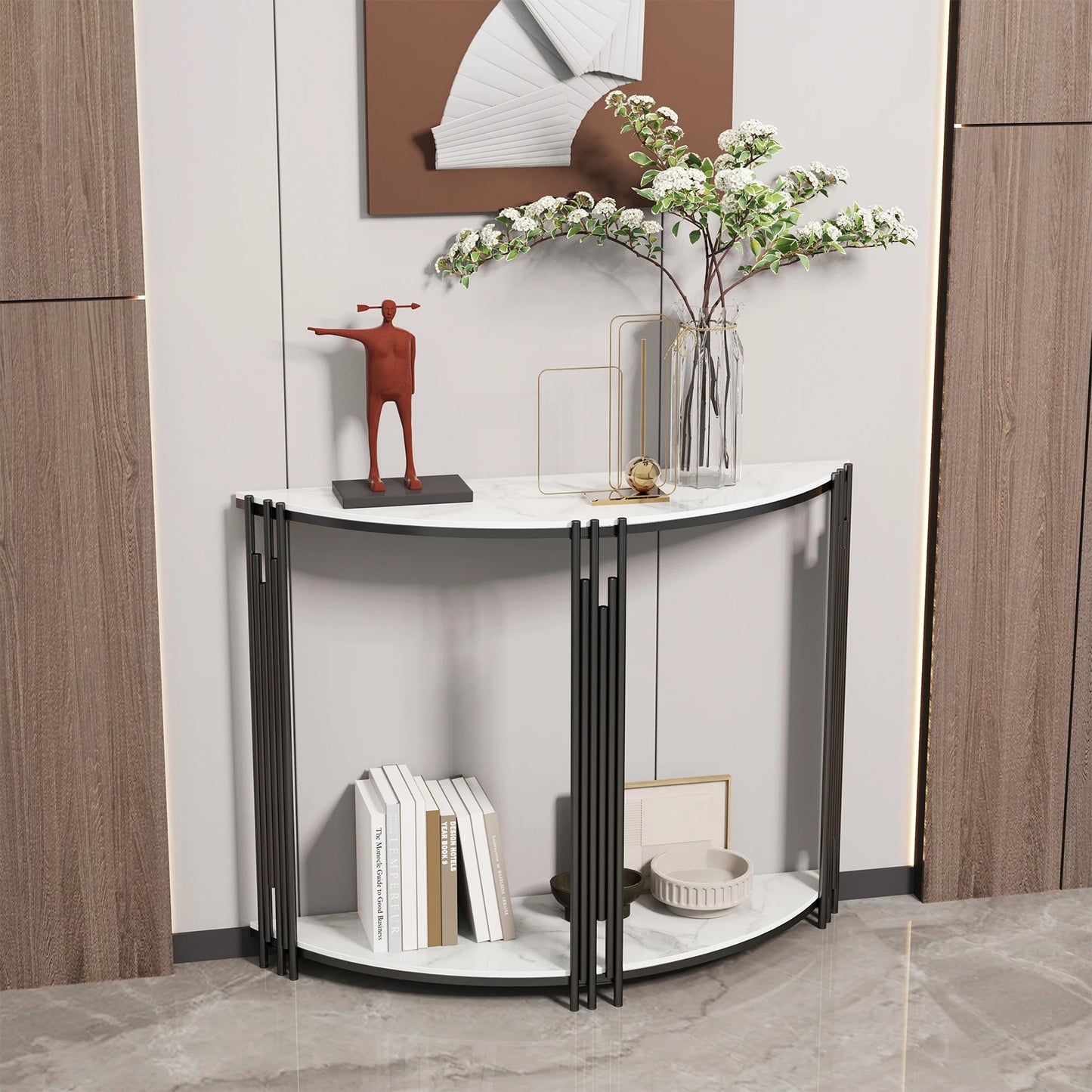 Half Moon Marble Console Table White