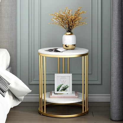 Round Marble Coffee Table White Metal Frame