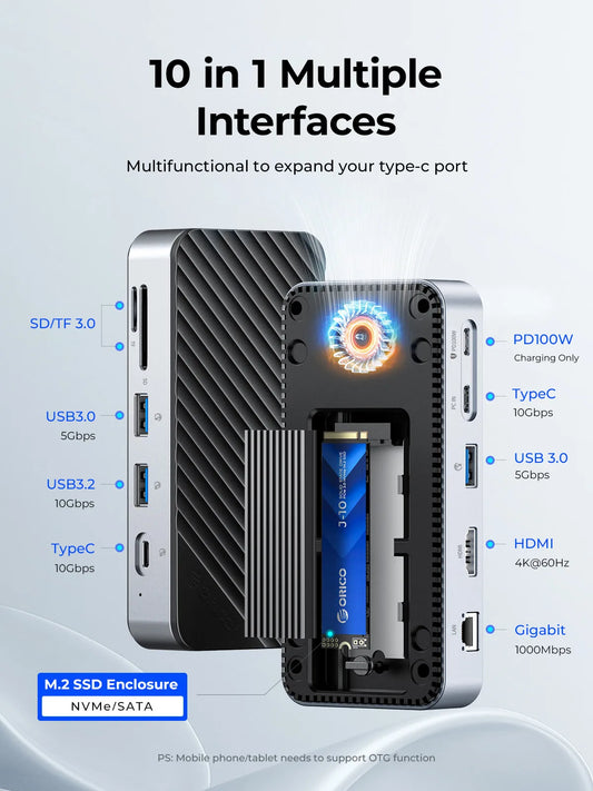 ORICO 1TB NVMe SSD Enclosure Dock with HDMI and Cooling Fan