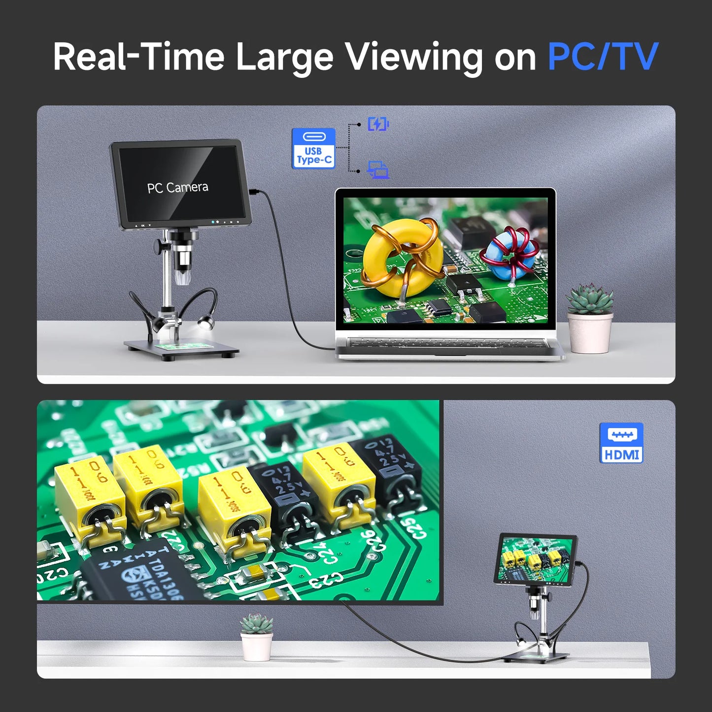 10.1in HDMI Digital Microscope 2000X 20MP Electronics Repair