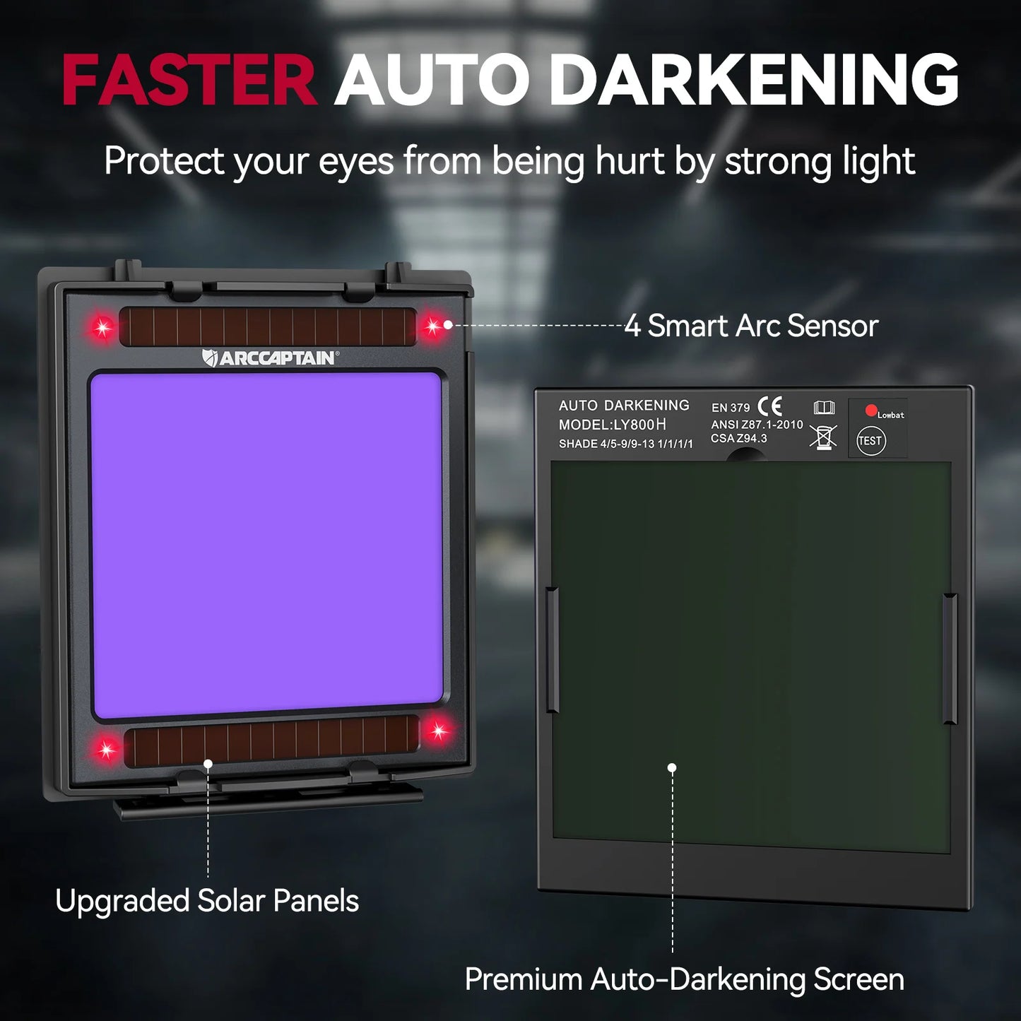 Adjustable Shade Welding Mask with Fast Reaction 4 Arc Sensors