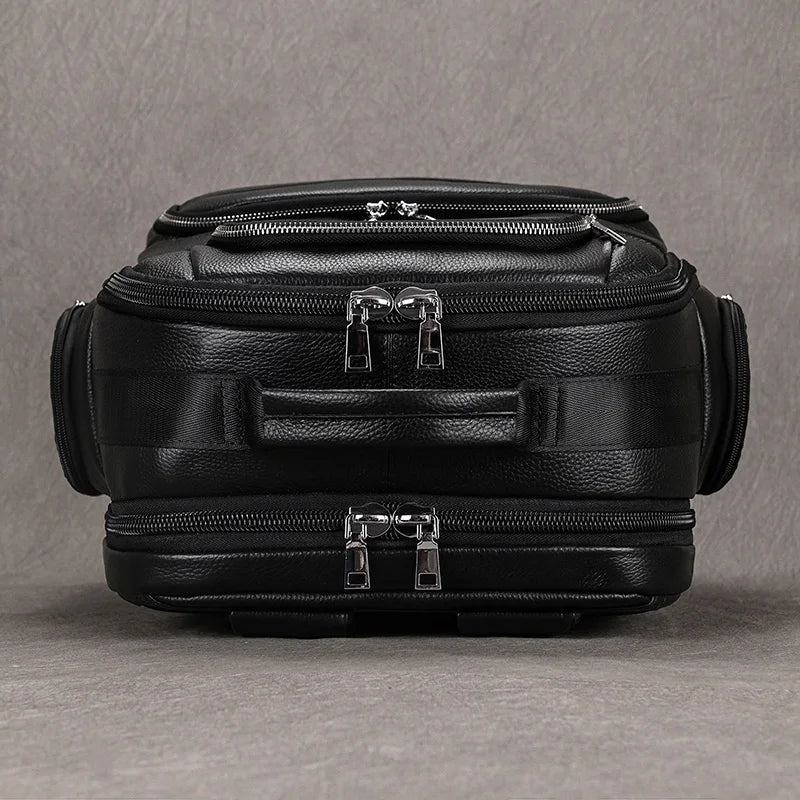 Large Capacity Leather Laptop Backpack with USB Charging