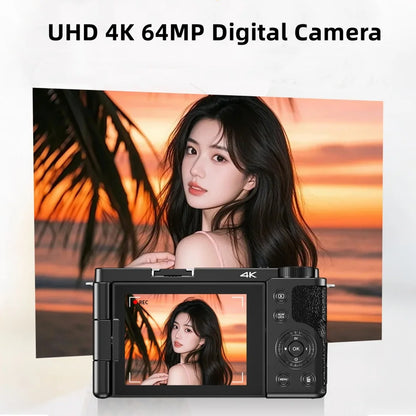 4K 64MP Vlogging Camera 12X Optical Zoom Flip Screen