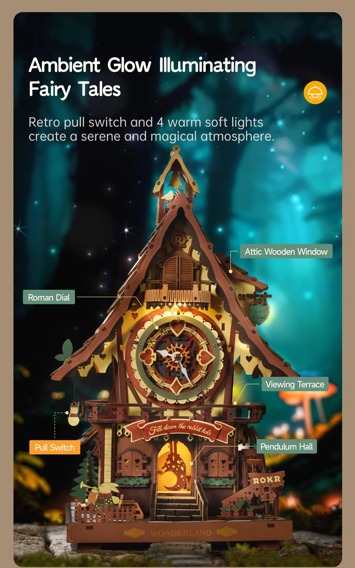 Wooden 3D Cuckoo Clock Puzzle with Moving Mechanism