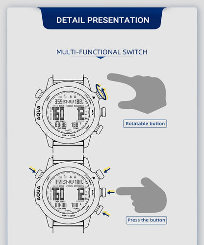 Professional Scuba Dive Watch 50M with Barometer and Depth Sensor