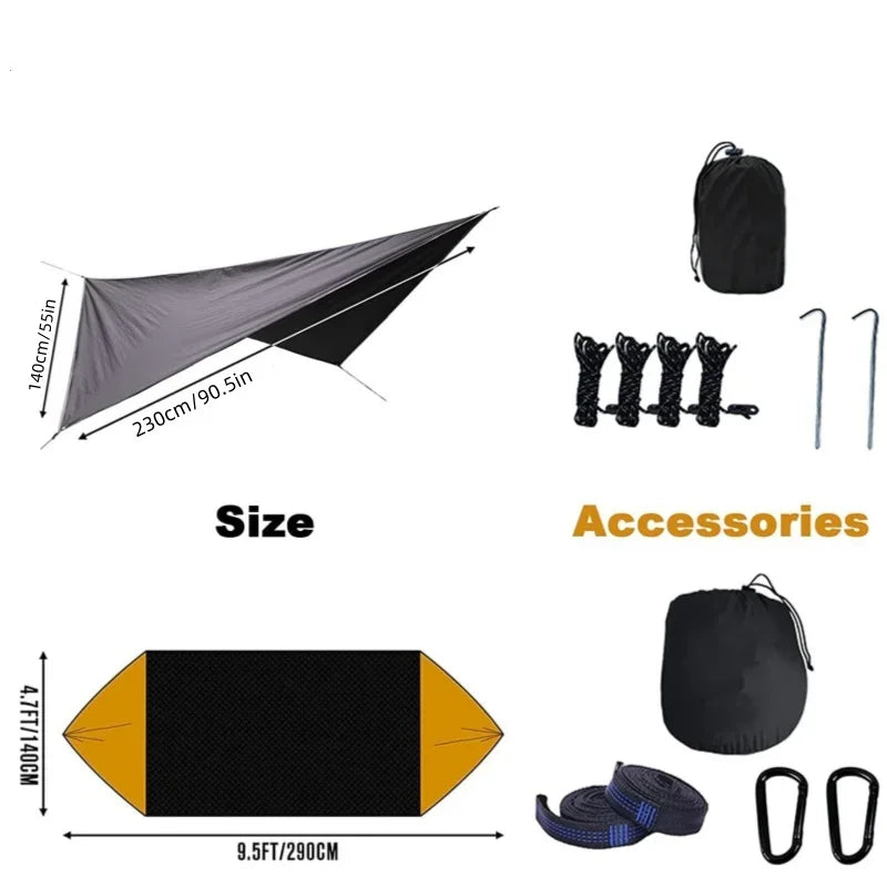 Green Black Camping Hammock with Mosquito Net and Rain Fly