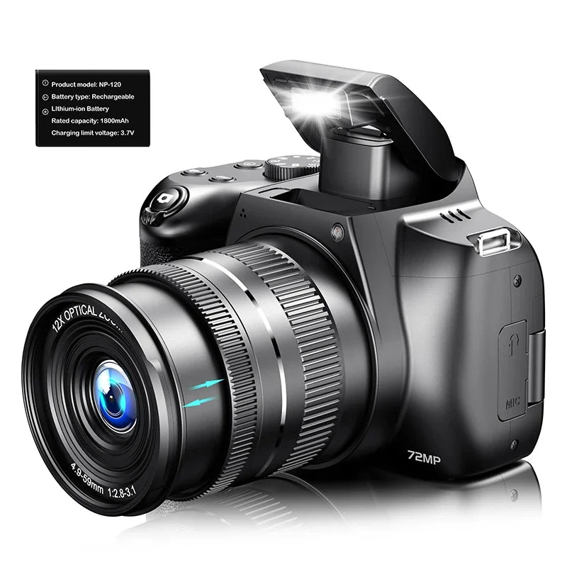 Portable 72MP Camera 4K Flip Display 64GB Card