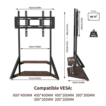 Heavy Duty Rolling TV Mount Stand 40-75 Inch Adjustable
