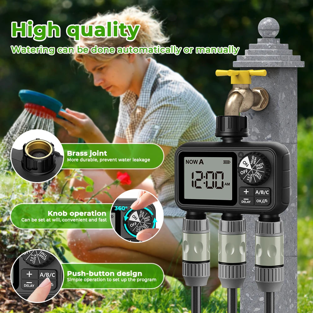 3 Outlet Garden Water Timer with Rain Delay