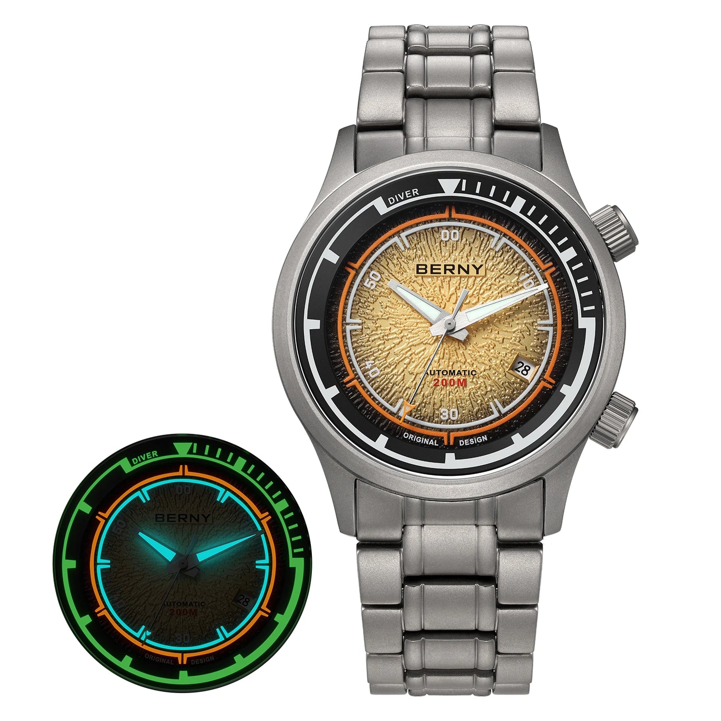Men’s Diver Watch 20ATM  Luminous Orange Dial
