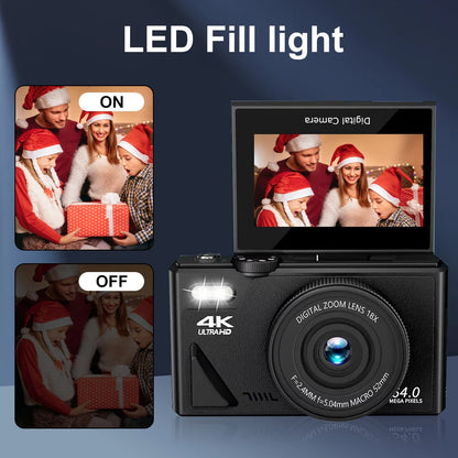 4K Digital Camera 64MP Flip Screen with 32GB Card