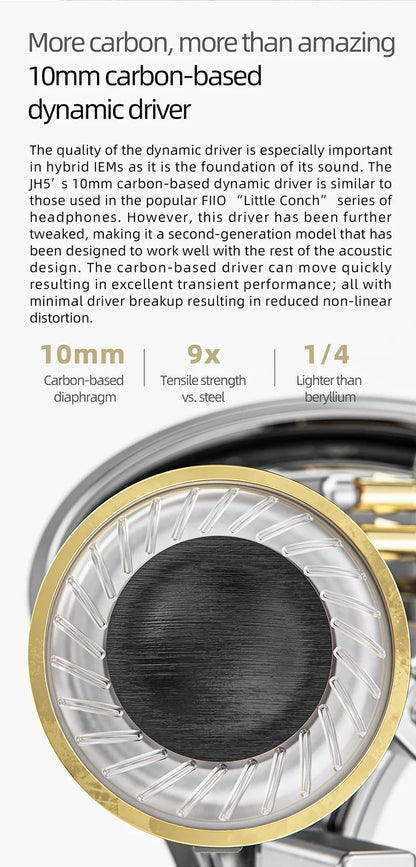 JH5 Silver 1DD+4BA Hi-Res Audio Detachable Earbuds