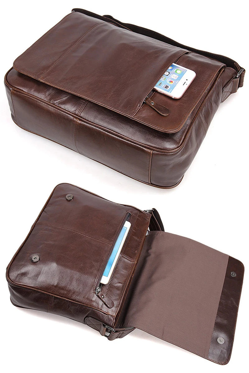 Genuine Leather Messenger Bag Stylish Brown Crossbody