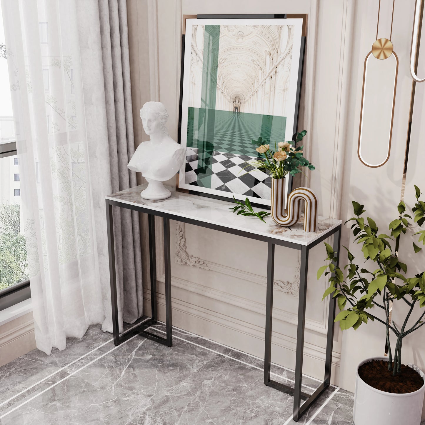 White Marble Entryway Console Table Hallway Sofa Table