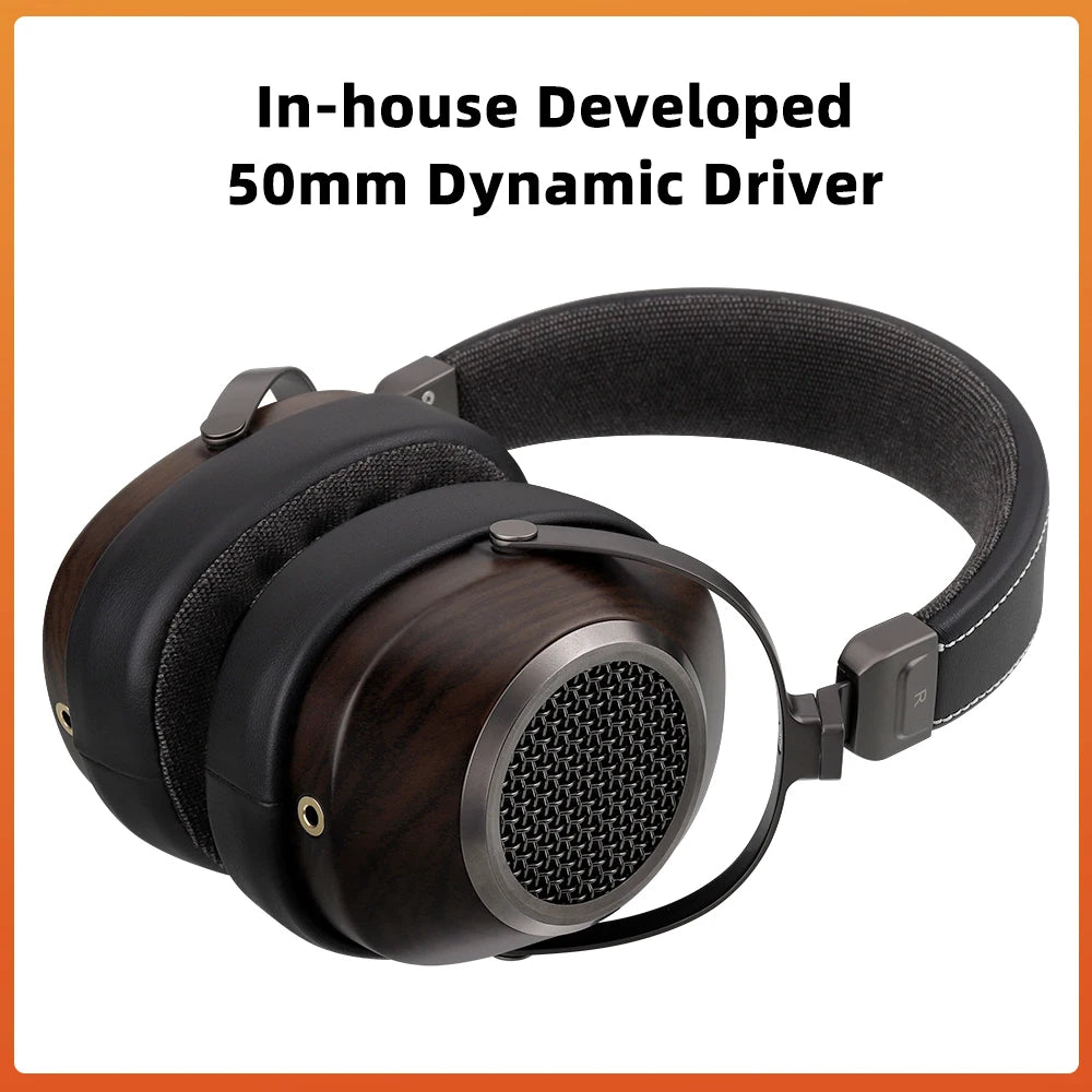 High-Fidelity Open-Back Wooden Headphones 50mm Dynamic Driver