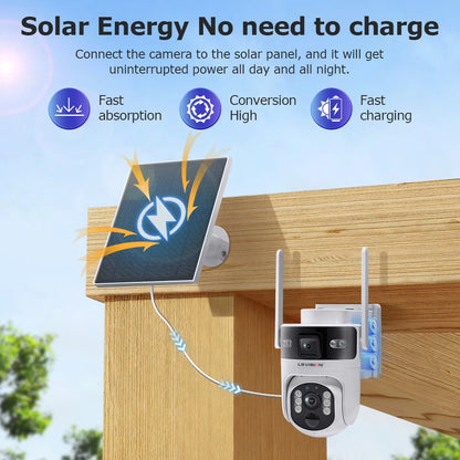 8MP Solar Dual Screen Security Camera 24/7 Recording 32GB