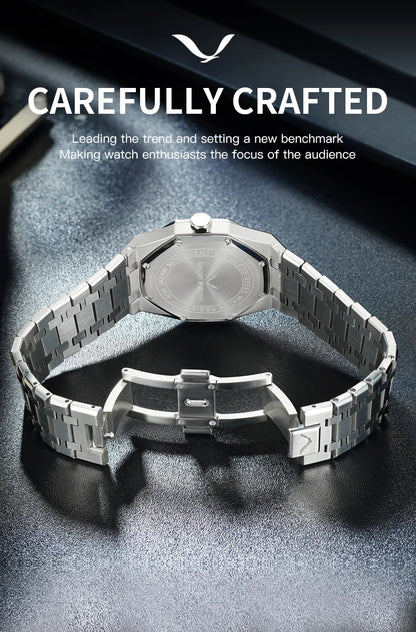 Men’s 38mm Quartz Watch Luminous Dial Sapphire Crystal Grey