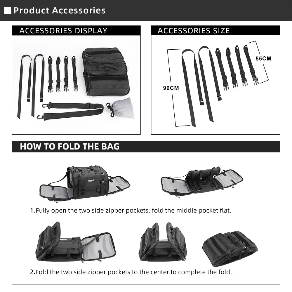 Heavy Duty 60–80L Expandable Motorcycle Tail Bag