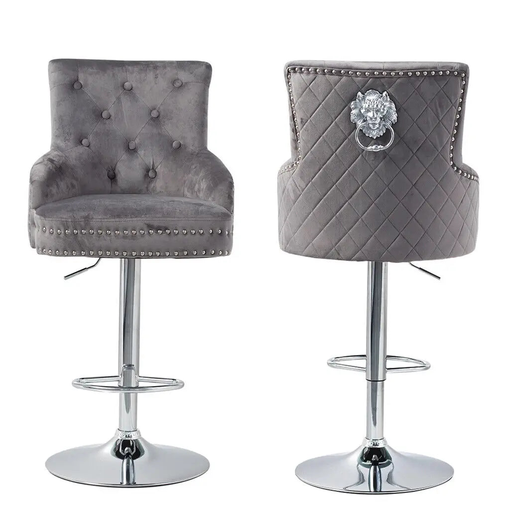 Luxury Velvet Swivel Bar Stool with Lion Knocker