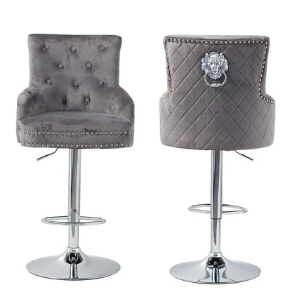 Luxury Velvet Swivel Bar Stool with Lion Knocker