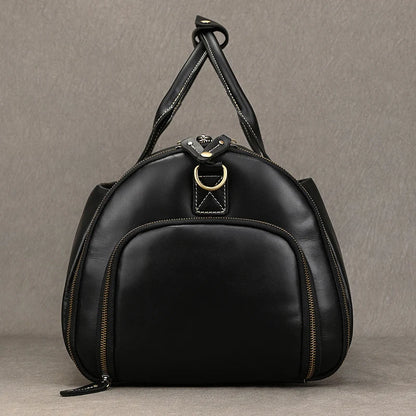 Leather Folding Suit Bag with Shoe Pocket Black