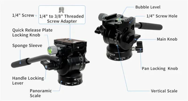 TH10 Adjustable Fluid Tripod Head for Astronomy