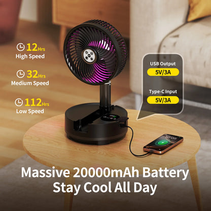 Portable Folding Fan 20000mAh Rechargeable with Remote