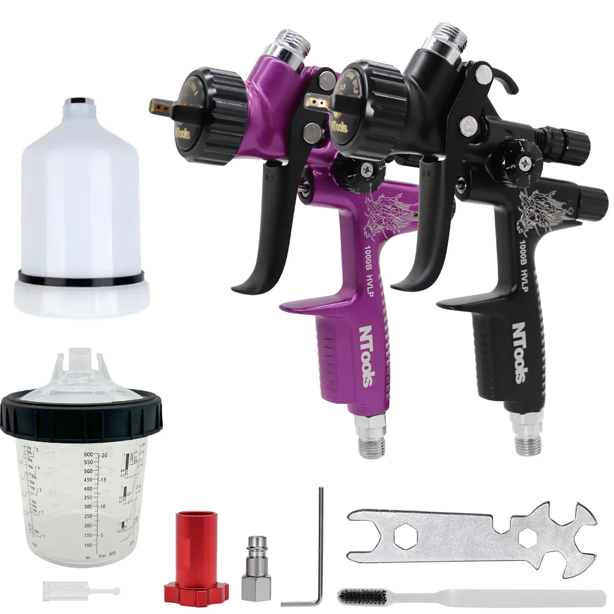 HVLP Paint Spray Gun 1.3mm 1.4mm Dual Nozzle Kit
