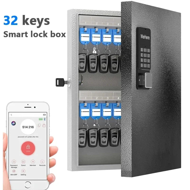 WiFi-Enabled 32-Key Wall Mounted Lock Box Blue