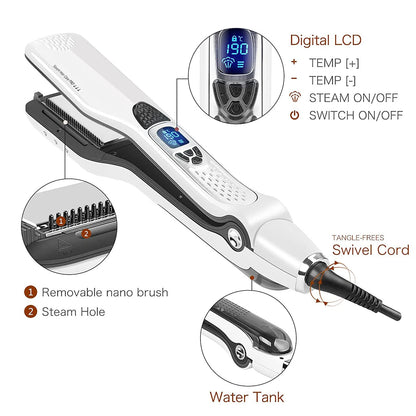 Electric Steam Hair Straightener Ceramic Wide Plates LCD Display