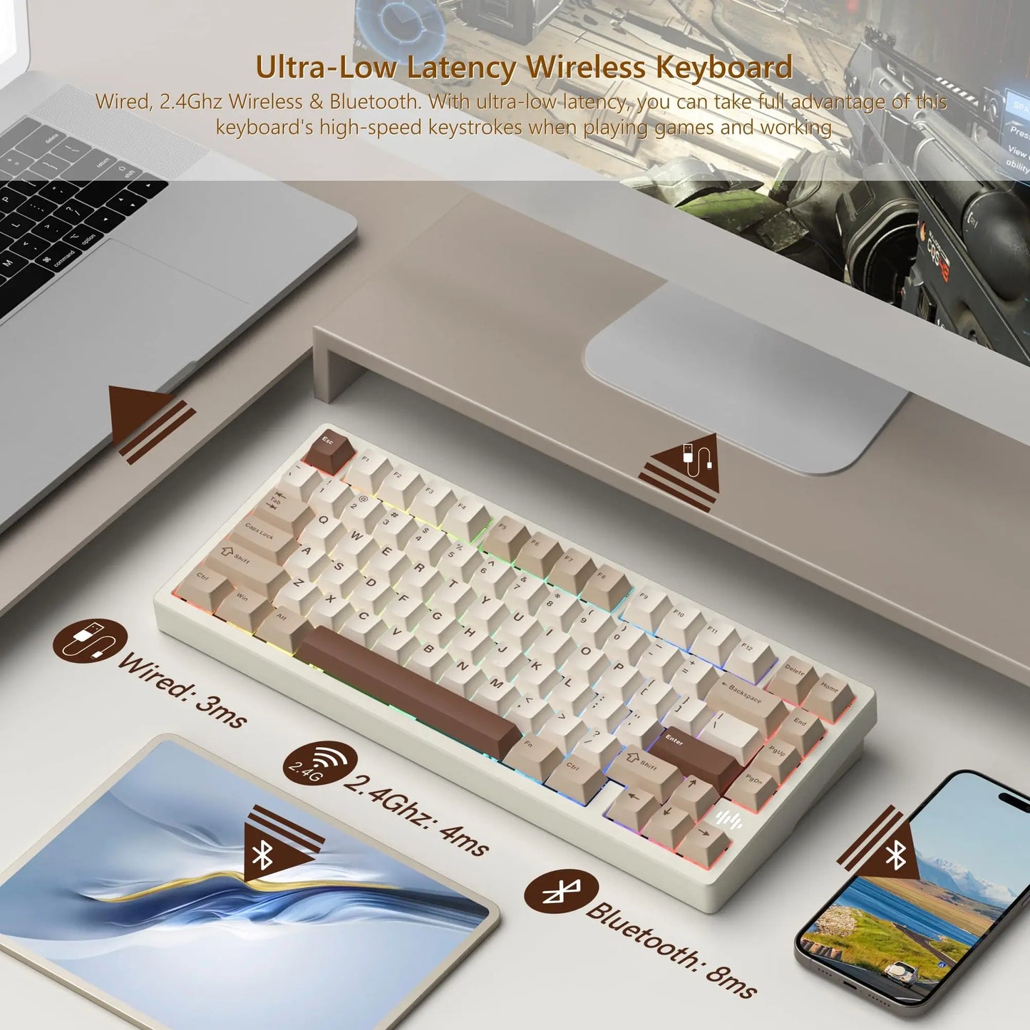 75% Wireless Mechanical Keyboard Aluminium QMK Tri-Mode
